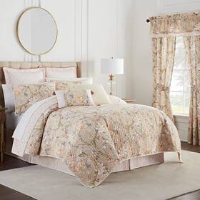 Waverly 081806664399 Peony Gardens 4 Piece Cotton Quilt Set Embellished All Season Bedding Inclu