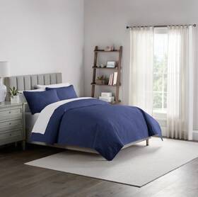 Waverly 081806800933 Navy Medallion Pinsonic 3pc Quilt And Shams Set Full/queen Nip