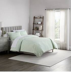 Waverly 081806801008 Sage Medallion Pinsonic 3pc Quilt And Shams Set King Nip