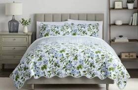 Waverly 081806802128 Treillage Trellis Blue Floral 3pc Bedspread And Shams Set King New