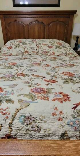 16410443 Waverly Charleston Chirp Quilt 3 Pc Set King Papaya Reversible Shams 104 X 90 Inch