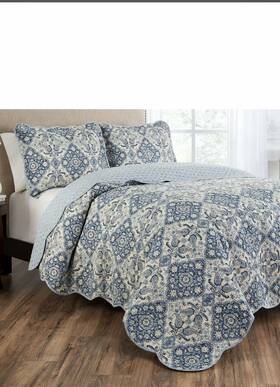 18443 Waverly 3 Piece Quilt Set Queen Reversible-blyth Bluebell - New