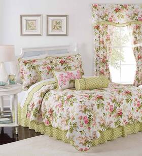 Waverly 885308311214 Emmas Garden Cabbage Rose Floral Reversible King Quilt Bedspread
