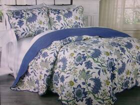 Waverly 885308388193 New King Size Quilt Set Reversible Blue Floral