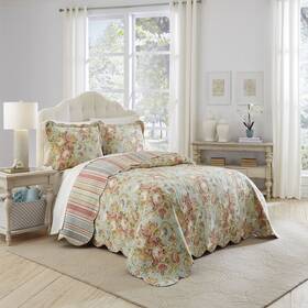 Waverly 885308453198 Spring Bling Modern Farmhouse Floral 3-piece Reversible Quilt Bedspread Set