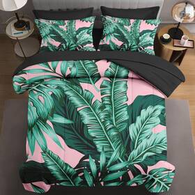 Lqq0823343-mb7s-fa-2 Wecozy 7 Pcs Full Size Comforter Set With 2 Pillowcases And Shams Tropical Green Le