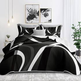 Weesire 445015867874 Black And White Bedding Quilt King Size With 2 Shams Modern Stripe Comf