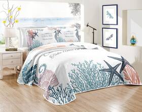 Weesire 751501647156 Coastal Bedding Quilt Queen Size With 2 Shams Nautical Beach Bedspreads Navy Blu