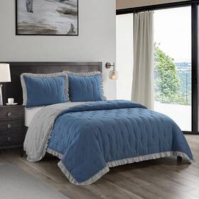 Well Being 784857923988 3 Piece Quilt Set Washed Filled Microfiber Navy Queen Well Being 784857923988 3 Piece Quilt Set Washed Filled Microfiber Navy Queen