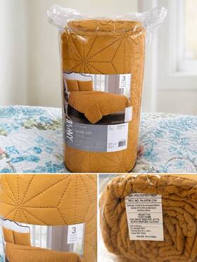 Pa-24706 Wendy Home Full/queen Quilt Set Gold Geometric 3-piece Polyester