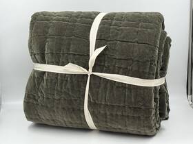 1515096 West Elm New Cotton Velvet Plaid Reverse Quilt King Dark Olive Green
