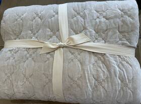300283 West Elm Washed Velvet Embroidered Quilt Comforter King Cal Sand