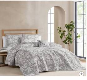West Park 038992968596 Margueritte 5-piece King Quilt Set Grey White Floral New With Tags