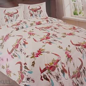 Western Linen 749851264802 Flowers And Skulls 3 Pc Oversized King Quilt Shams Set New Country