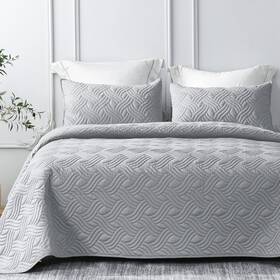Wfqs-2wave-kplgr Whale Flotilla King Size Quilt Bedding Set Soft Light Grey With 2 Pillow Sh