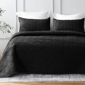 Wfqs-2wave-qpbla Whale Flotilla Queen Size Quilt Bedding Set Soft Black Full With 2 Pillow