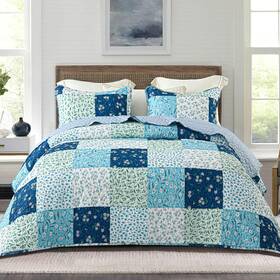 Wfqs-6pw-qbl Whale Flotilla Reversible Patchwork Quilts Full Queen Size Lightweight Boho Pri