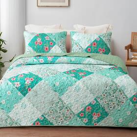 Wfqs-6pw-qlgn Whale Flotilla Reversible Patchwork Quilts Full Queen Size Lightweight Boho Printed Bedspre