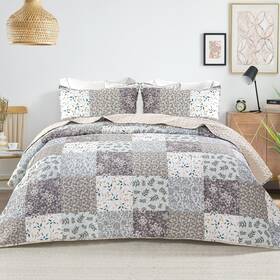 Wfqs-6pw-tgr Whale Flotilla Patchwork Quilt Twin Size Extra Soft Boho Floral Bedspreads For Bed Reversib
