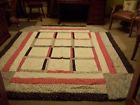 White 84x102 Red Quilt Double Full Blk Bedspread Coverlet Log Cabin Handmade