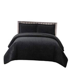 Wholesalebeddings 825624343247 Plush Velvet Black Coverlets King Oversized 3pc Quilt Set 110-inch Wide X