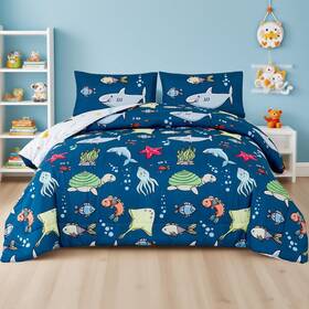 Mk7913 Winlife Ocean Comforter Set Full Size 3-piece Animal Shark Bedding Sets Soft