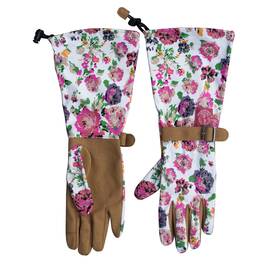 715-sm Womanswork Cottage Rose Arm Saver Gloves Small Pink Floral