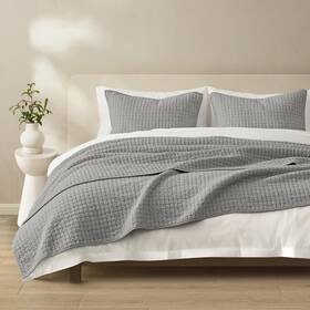 Wonderful 014113203593 100% Cotton Jersey Knit Quilt - Rice Stitch Grey Stripe King With Two P