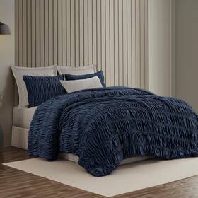Wonderful 014113204620 Luxury Ruched Velvet King Size Navy Quilt Set Handcrafted Quilted 3 Piece Ru
