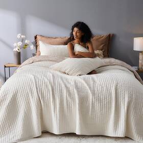 Wonderful 014113205771 Velvet Quilt Set King Size Cream Soft Fluff Texture Coverlet With Shams Cha