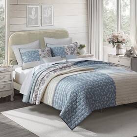 Wonderful 014113206075 100% Cotton Patchwork Quilt Queen Size Striped Channel Stitch Blue Fa