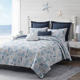 Wonderful 014113206105 Cotton Coastal Quilt Set King Size Shell Stitched Quilting Reversible