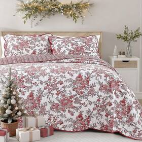 Wonderful 014113207829 100% Cotton Red Floral Bedspread Set King Size Quilt Bedding Sets