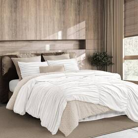 W23807-ki-wht Wonderful 3 Piece White Ruched Ruffled Comforter Set With Pillow Shams King