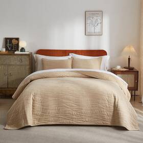 Wondnuga 753947687956 Velvet Quilt Bedspread Ultra Soft King/cal.king 106 Inch X 96 Wave Beige Brown