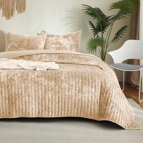 Wondnuga 757911406178 Luxury Soft Velvet Quilt Set Queen Size - Lightweight Bedding For
