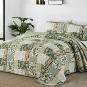 Wongs Bedding 313016741721 Quilt Set Queen Size Green 3 Pieces Patchwork Plaid Bedspread Cov