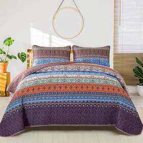 Wongs Bedding 691165191391 Boho Queen Quilt Set Purple Bohemian Beautiful