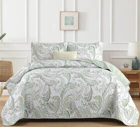 Wongs Bedding 711181538762 Boho Quilt Set Queen Green Paisley Floral Pattern Bedspread Coverl