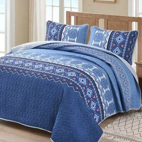 Wongs Bedding 744111014845 Blue Boho Quilt Set King Size 3 Pcs Bohemian Bedspread Coverlet S