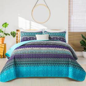 Ac080196 Wongs Bedding Boho Quilt Twin Size 2 Pieces Purple Blue Bohemian Lightweight Mi