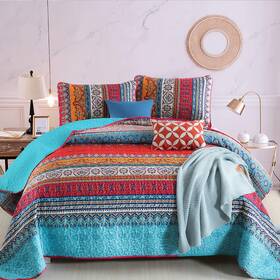Hu-xi-25 Wongs Bedding Bohemian Quilt Set Queen Size Boho Striped Pattern Quilts Bedspre