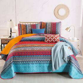 Hu-xi-89 Wongs Bedding Boho Queen Quilt Set Orange And Blue Bohemian