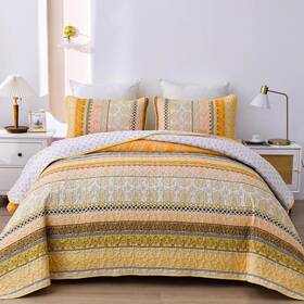 Ys01ac080608af-a Wongs Bedding Boho Quilt Set Queen Size Orange Yellow Bohemian 3 Pieces Fall Sets L