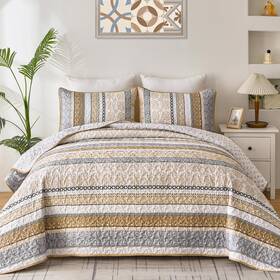 Ys01ac080714af-a Wongs Bedding Boho Quilt Set Queen Size 3-piece Lightweight Bedspread For All Seasons