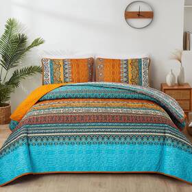 Ys01ac080739k3u-a Wongs Bedding Boho Stripe Quilt Set Lightweight Microfiber All Season Bedspread