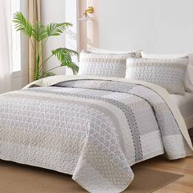 Ys01ac081298af-a Wongs Bedding Beige Quilt Queen Size Bohemian Stripe Sets 3 Pieces Bei