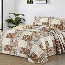 Ys01ac090631af-a Wongs Bedding 3 Pieces Quilt Set Queen Size Khaki Patchwork Plaid Printed Bedspread Coverlet S