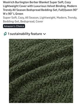 16617143 Woolrich Burlington Berber Blanket Full/queen Green Polyester Super Soft