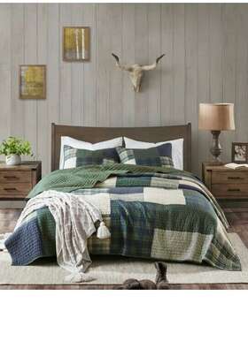 Woolrich 195925653162 Quilt King/cal King Plaid Green Blue Tan Insulated Euc
